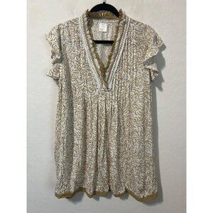 Goa Beachwear by Japna Sz XL Mini Dress Bathing Suit Coverup Tan White Fringe